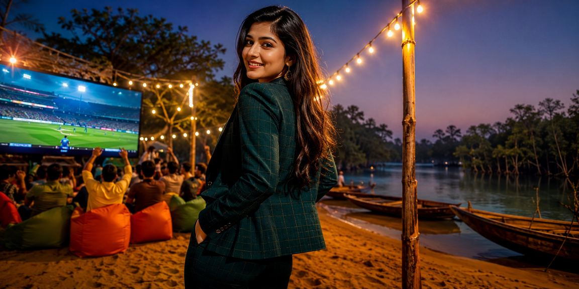 সুন্দরবনের সমুদ্র সৈকতে ক্রিকেট বেটিং উপভোগ করছেন একজন খেলোয়াড়